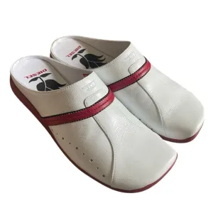 Diesel Vintage Women’s White Leather Red Trim Slip-on Shoes Size 8 (RARE)