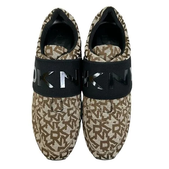 DKNY Marli Slip On Sneakers Tennis Shoes Brown Black Size 8 NEW K3190976 Logo