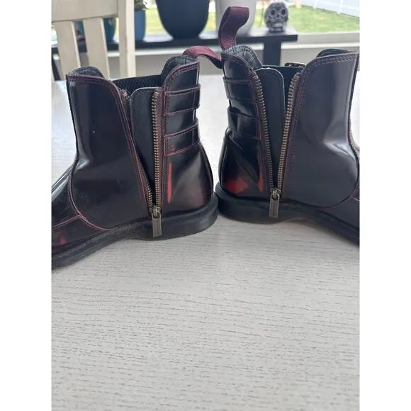 Doc Martens Flora Smooth Leather Buckle Chelsea Boots Dark Red Whimsigoth Goth