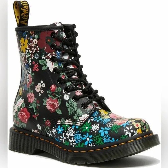 DOC MARTENS PASCAL 1460 COMBAT ANKLE BOOTS SIZE 5 M LACES FLORAL