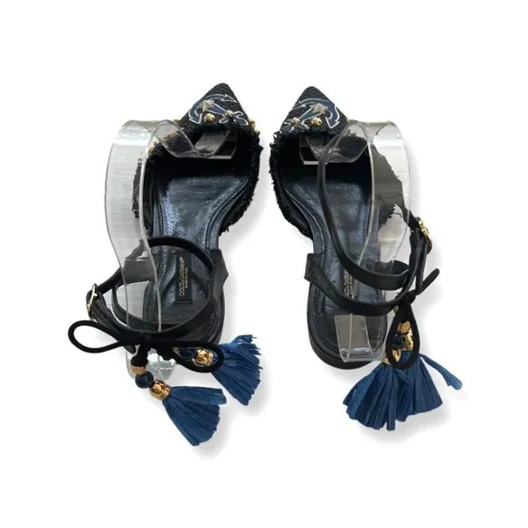 DOLCE &amp; GABBANA Flat Studded Anchor Slingback Shoes size 37.5