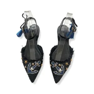 DOLCE &amp; GABBANA Flat Studded Anchor Slingback Shoes size 37.5