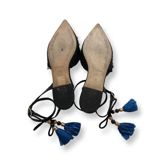 DOLCE &amp; GABBANA Flat Studded Anchor Slingback Shoes size 37.5