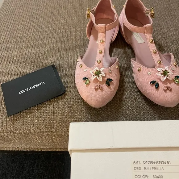 Dolce &amp; Gabbana Kids Shoes Pink Embellished  Ballerina Flat Eu 31