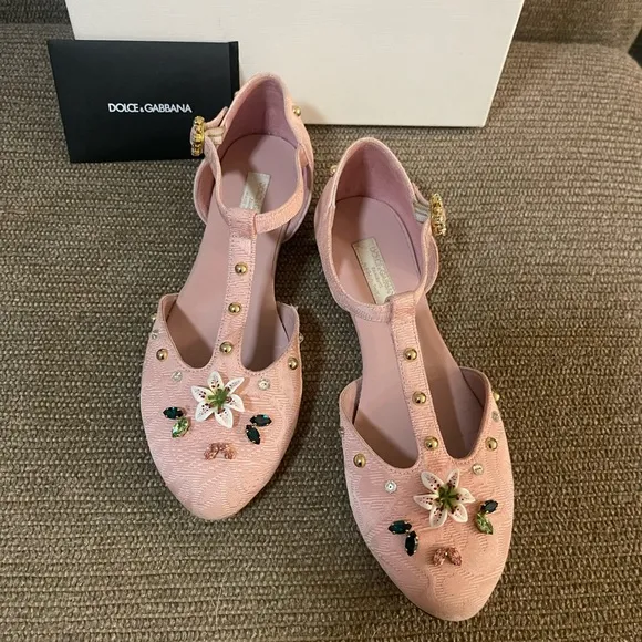 Dolce &amp; Gabbana Kids Shoes Pink Embellished  Ballerina Flat Eu 31