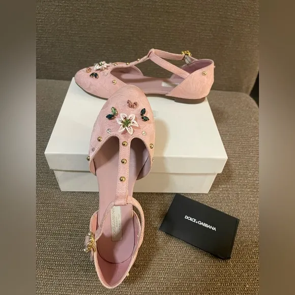 Dolce &amp; Gabbana Kids Shoes Pink Embellished  Ballerina Flat Eu 31