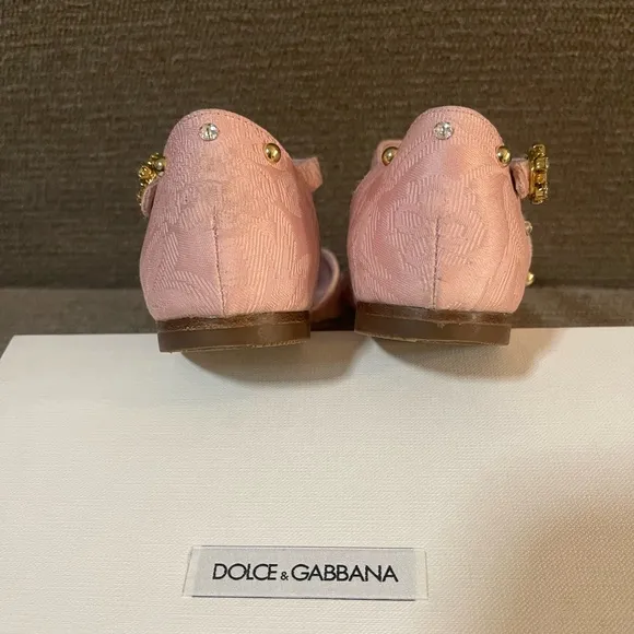 Dolce &amp; Gabbana Kids Shoes Pink Embellished  Ballerina Flat Eu 31