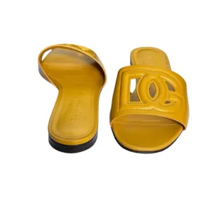 Dolce &amp; Gabbana Leather Logo Flat Slide Sandals Yellow Size 38 1/2 US 8