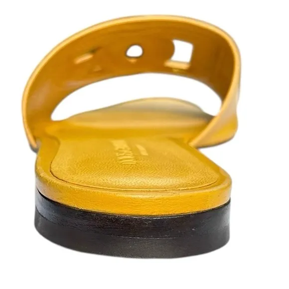Dolce &amp; Gabbana Leather Logo Flat Slide Sandals Yellow Size 38 1/2 US 8