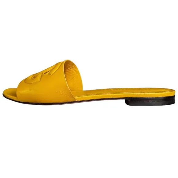 Dolce &amp; Gabbana Leather Logo Flat Slide Sandals Yellow Size 38 1/2 US 8