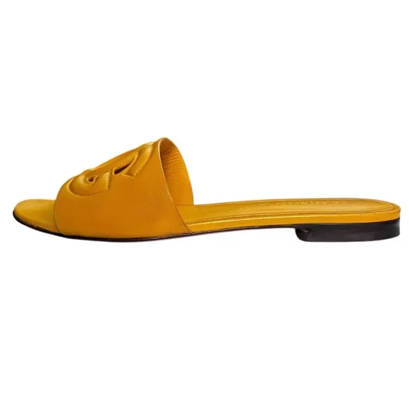 Dolce &amp; Gabbana Leather Logo Flat Slide Sandals Yellow Size 38 1/2 US 8