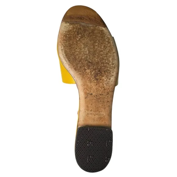 Dolce &amp; Gabbana Leather Logo Flat Slide Sandals Yellow Size 38 1/2 US 8