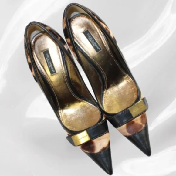 Dolce &amp; Gabbana Leopard Print Leather And Pony Skin Pumps Size 39 (US 9)