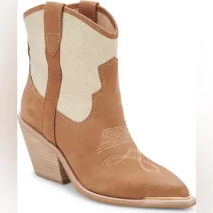 Dolce Vita Womens Nashe Tan Leather Two Tone Cowboy, Western‎ Boots Shoes NWOT