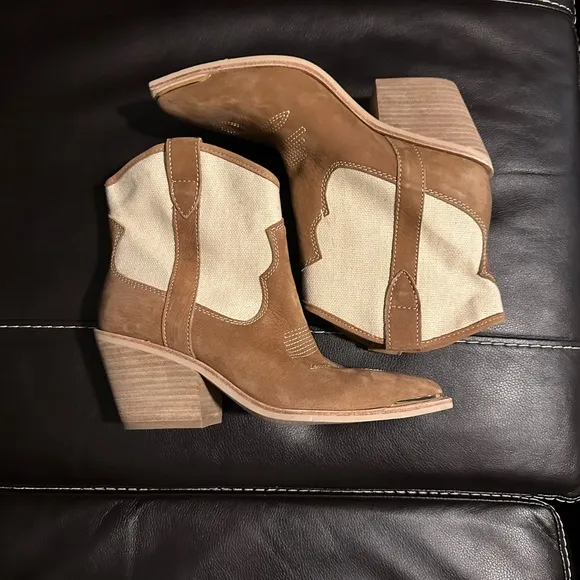 Dolce Vita Womens Nashe Tan Leather Two Tone Cowboy, Western‎ Boots Shoes NWOT