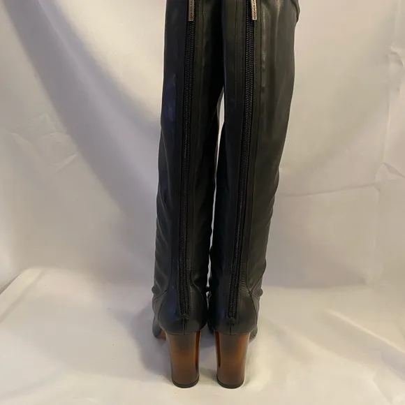 Donald J Pliner Benne Tall Leather Acrylic Heel Boots Black Zip Size 5.5