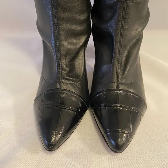 Donald J Pliner Benne Tall Leather Acrylic Heel Boots Black Zip Size 5.5