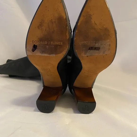 Donald J Pliner Benne Tall Leather Acrylic Heel Boots Black Zip Size 5.5