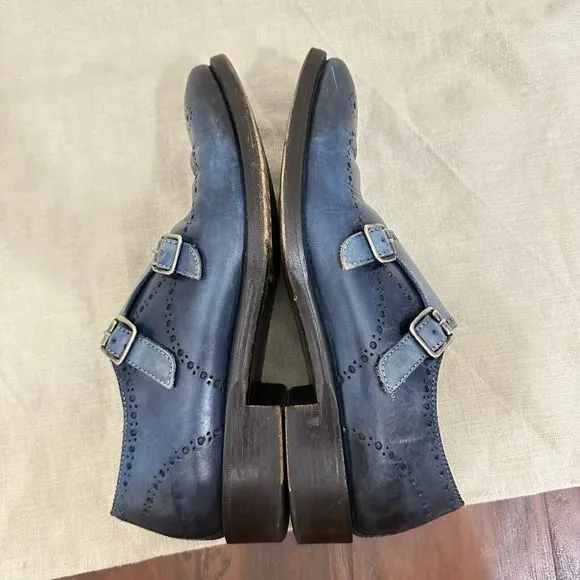 DONALD J. PLINER CMONK Double Monk Strap Dress Shoes Blue ITALY MADE