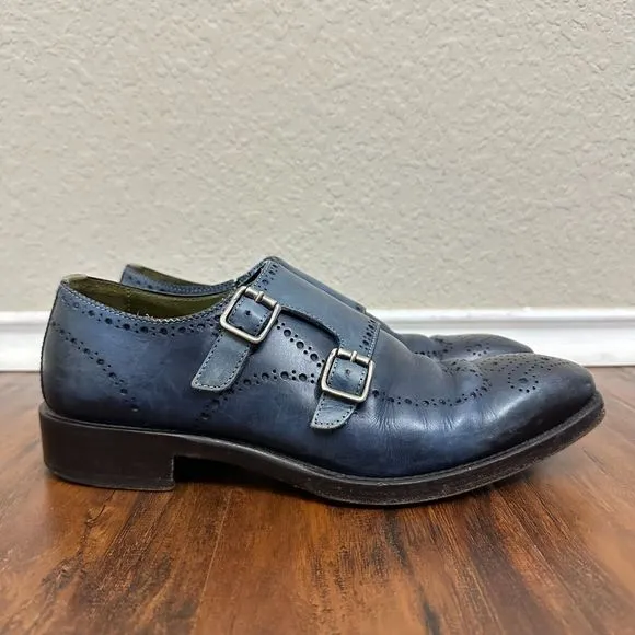 DONALD J. PLINER CMONK Double Monk Strap Dress Shoes Blue ITALY MADE