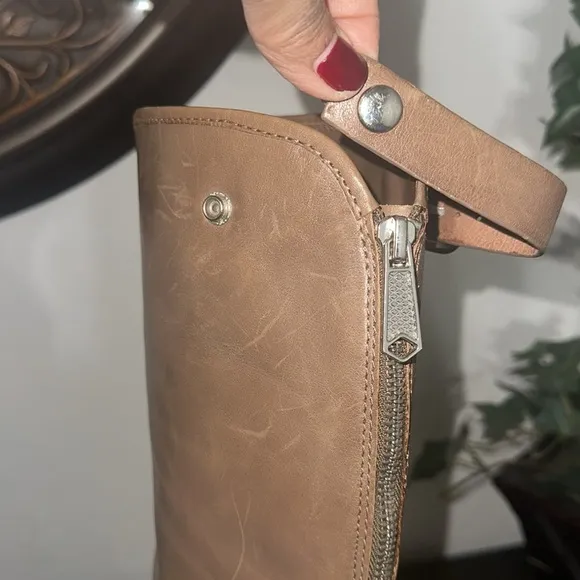 DONALD J PLINER Vive Calfskin Leather Tan Silver Buckle Zipper Tall Boots Sz 8.5