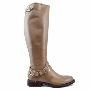 DONALD J PLINER Vive Calfskin Leather Tan Silver Buckle Zipper Tall Boots Sz 8.5
