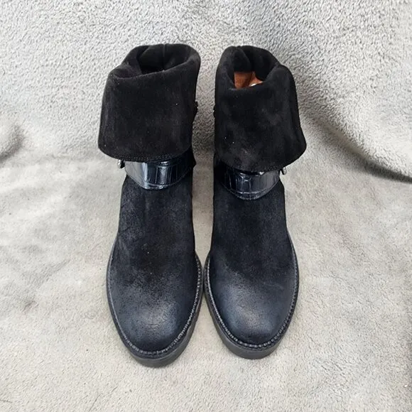 Donald Pliner Shoes Womens Size 7 Black Leather Saraya Foldover Buckle Boots