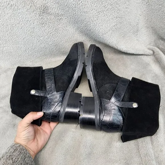 Donald Pliner Shoes Womens Size 7 Black Leather Saraya Foldover Buckle Boots