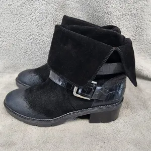 Donald Pliner Shoes Womens Size 7 Black Leather Saraya Foldover Buckle Boots