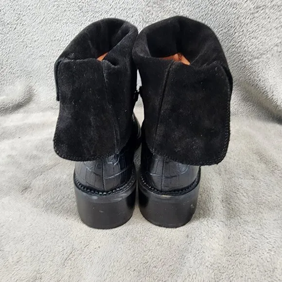 Donald Pliner Shoes Womens Size 7 Black Leather Saraya Foldover Buckle Boots