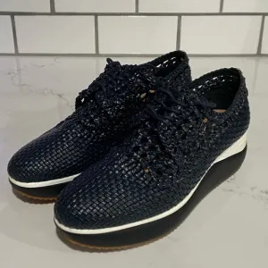 DONALD PLINER Unique Navy Blue Lillo Shoes Lace-up Platform Cork 7.5 NEW
