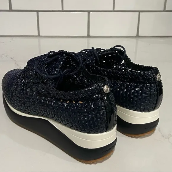 DONALD PLINER Unique Navy Blue Lillo Shoes Lace-up Platform Cork 7.5 NEW