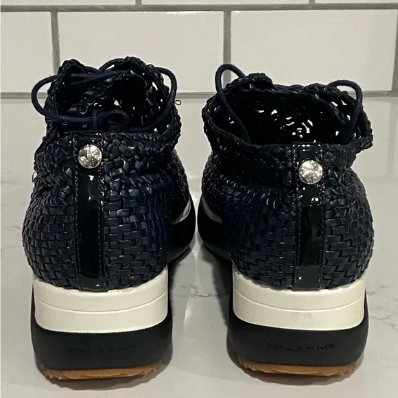 DONALD PLINER Unique Navy Blue Lillo Shoes Lace-up Platform Cork 7.5 NEW