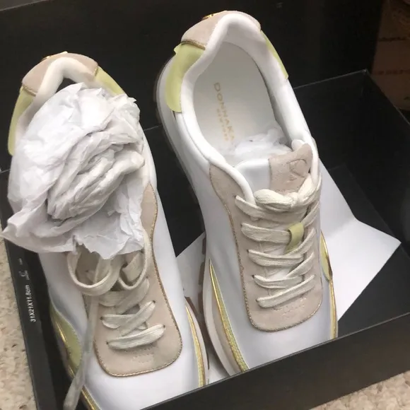 Donna Karan Women's White and Cream Sneakers leather brand new in box size 9