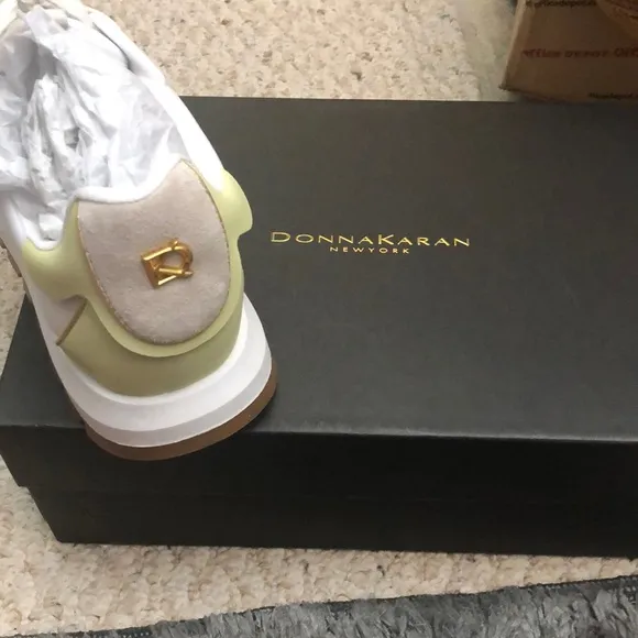 Donna Karan Women's White and Cream Sneakers leather brand new in box size 9