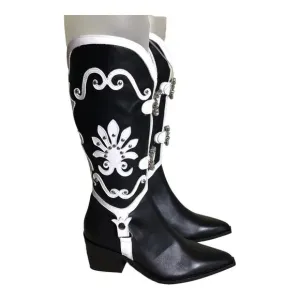 DossoDossi Women Leather Embellish Cowgirl boots Black Stone detail Size 38 NWOT