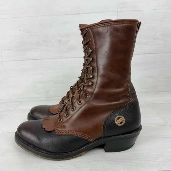Double H 9625 Men Size 9 D Packer Lacer Logger Work Boots Leather Brown Western