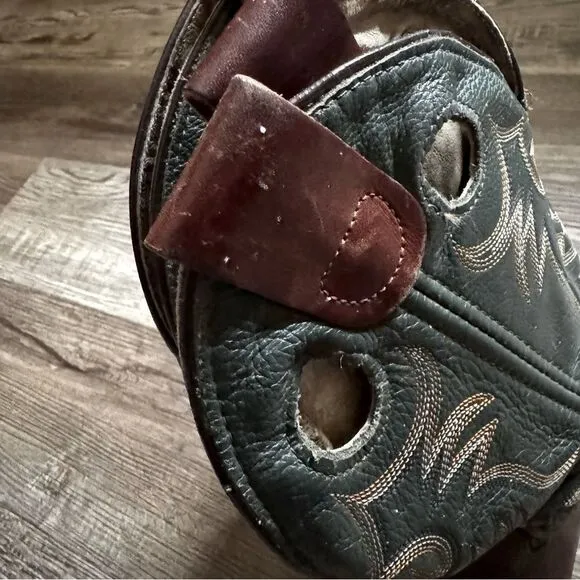 Double-H Brown &amp; Green Leather Western Work Boots Size 9.5