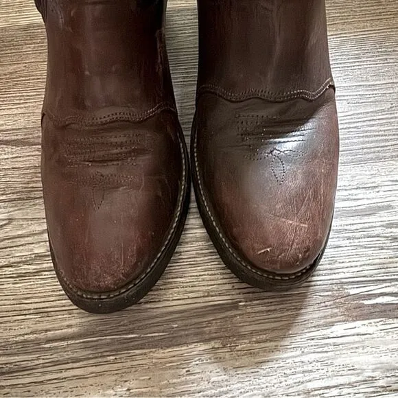 Double-H Brown &amp; Green Leather Western Work Boots Size 9.5