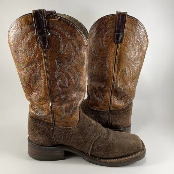 Double H DH5102 Leather Two Tone Mens Size 9 M Square Toe Work Western Boots