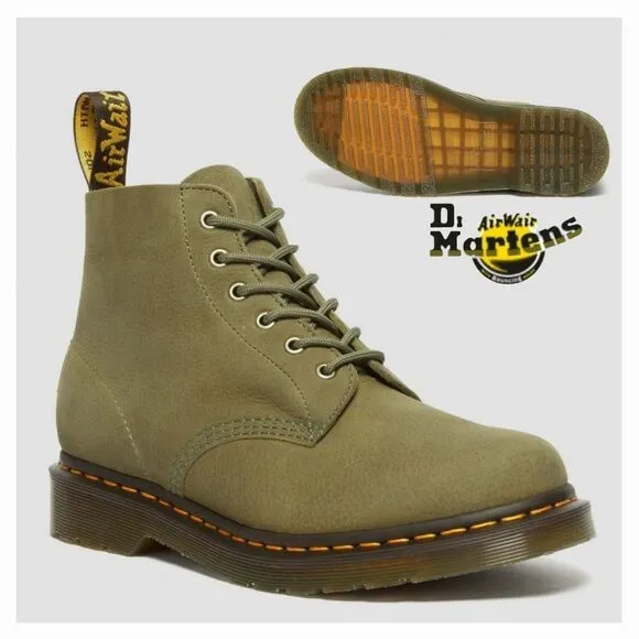 Dr. Martens 101 Tumbled Nubuck Leather Ankle Boots in Olive Women's Size 8 NEW