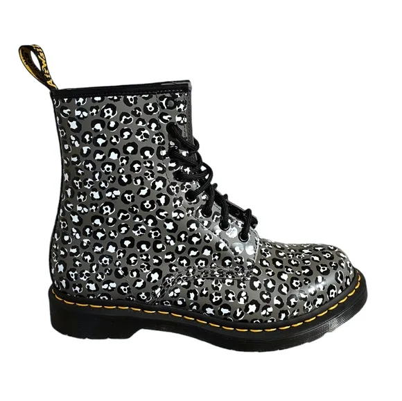 Dr. Martens 1460 Leopard Smooth Leather Lace Up Boots in Gunmetal Size 10 NWOB