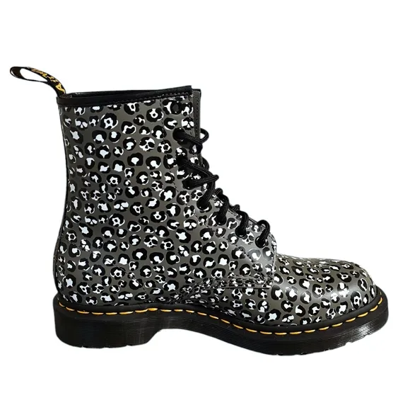 Dr. Martens 1460 Leopard Smooth Leather Lace Up Boots in Gunmetal Size 10 NWOB