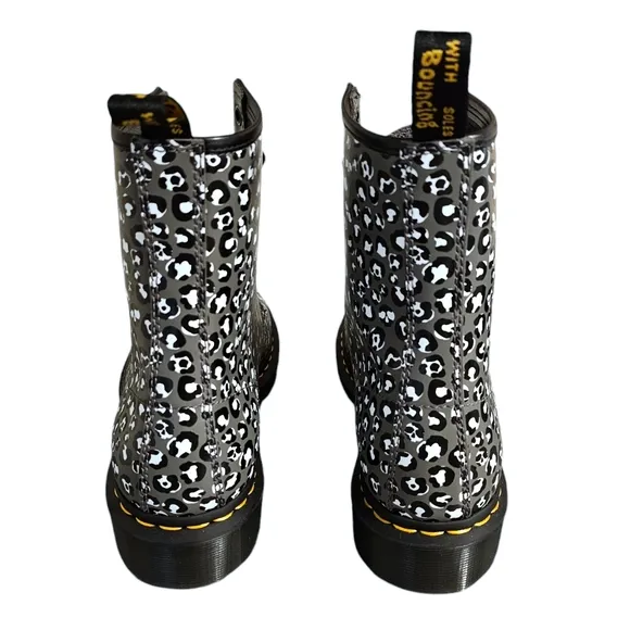 Dr. Martens 1460 Leopard Smooth Leather Lace Up Boots in Gunmetal Size 10 NWOB