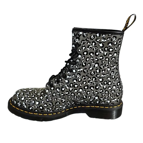 Dr. Martens 1460 Leopard Smooth Leather Lace Up Boots in Gunmetal Size 10 NWOB