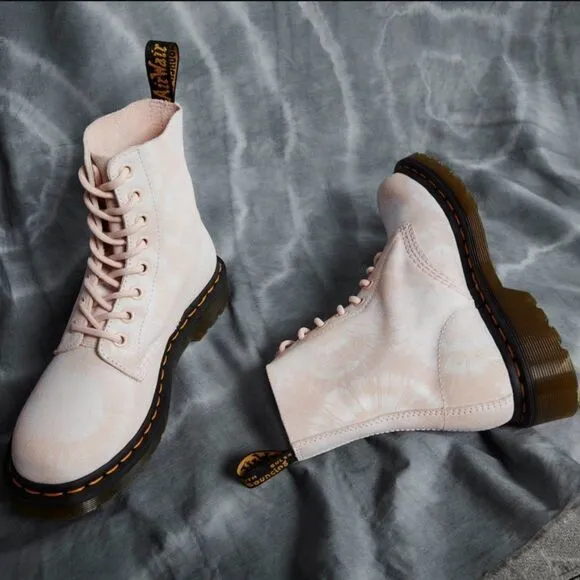 Dr. Martens 1460 Pascal Tie-Dye Suede Ankle Combat Platform Boot Womens 8 Pink