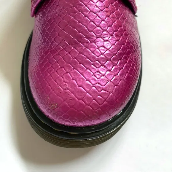 DR. MARTENS 1460 PINK REPTILE EMBOSSED LACE UP ANKLE BOOTS
