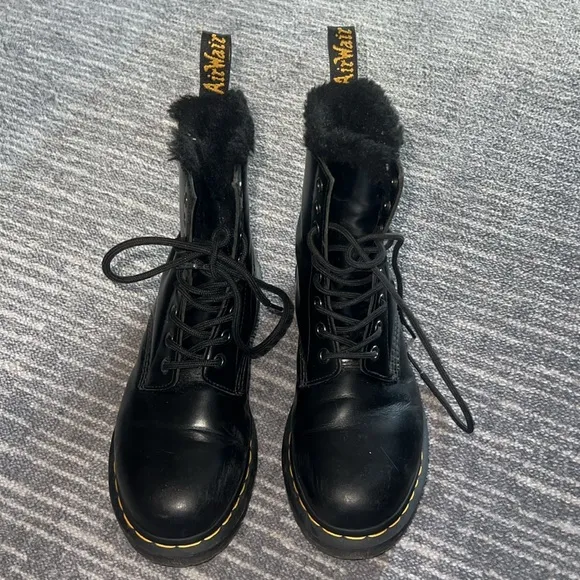 Dr. Martens 1460 Serena Dark Grey Atlas Leather Lace-Up Platform Boots, size 7