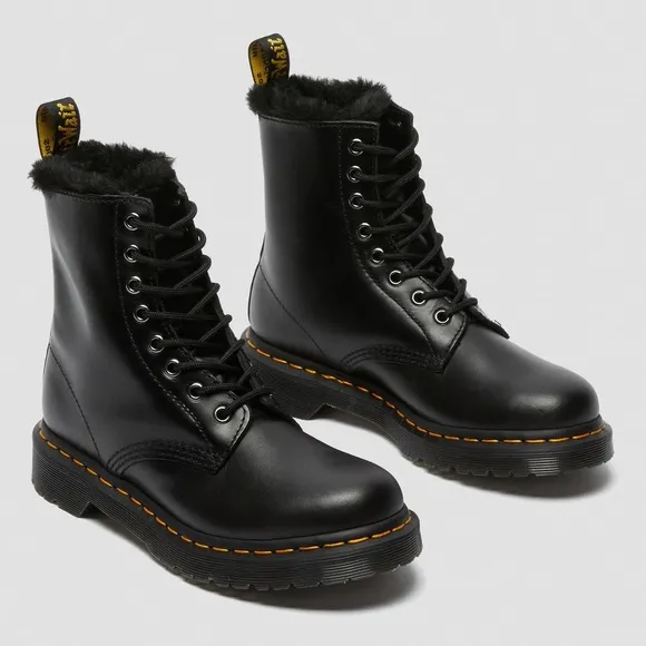 Dr. Martens 1460 Serena Dark Grey Atlas Leather Lace-Up Platform Boots, size 7