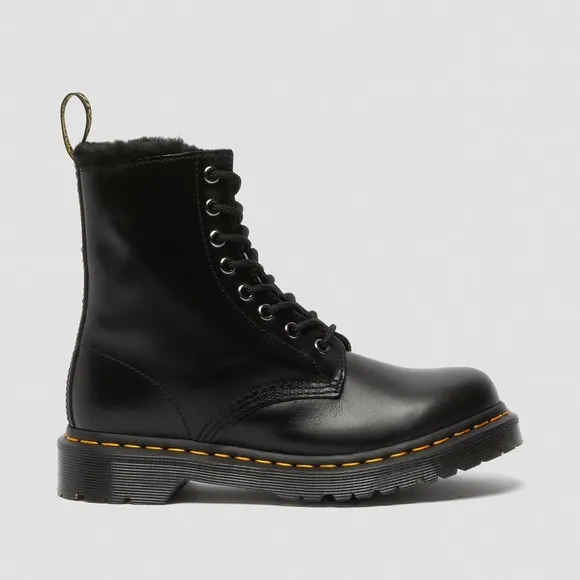 Dr. Martens 1460 Serena Dark Grey Atlas Leather Lace-Up Platform Boots, size 7